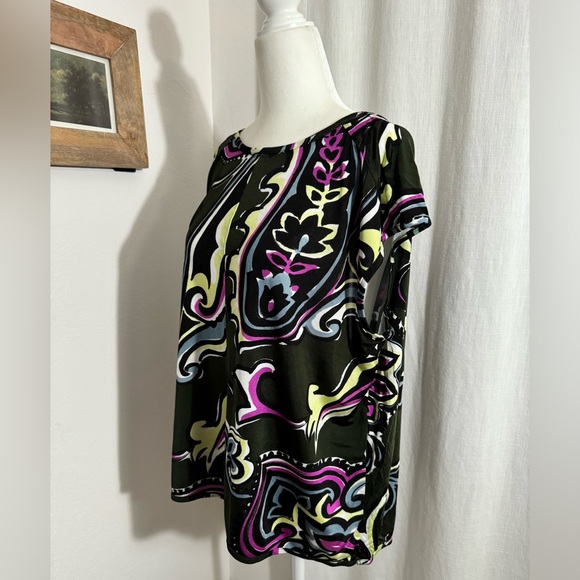 VINTAGE BALENCIAGA size 40/ L black rayon back drape cowl TEE bold graphic - Picture 1 of 7